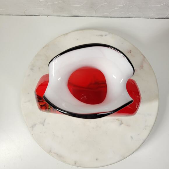 Vintage Hand Blown Art Glass Vase 10"‎ Red Abstract Swirl Flared Rim - Picture 8 of 13